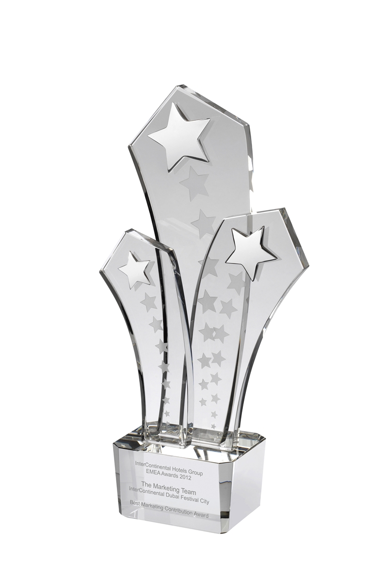 AC118 Engraved Optical Crystal Star Award with Metal Star